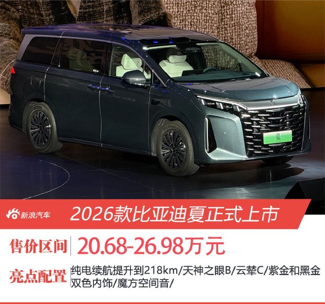 2026款比亚迪夏正式上市 售价20.68-26.98万元